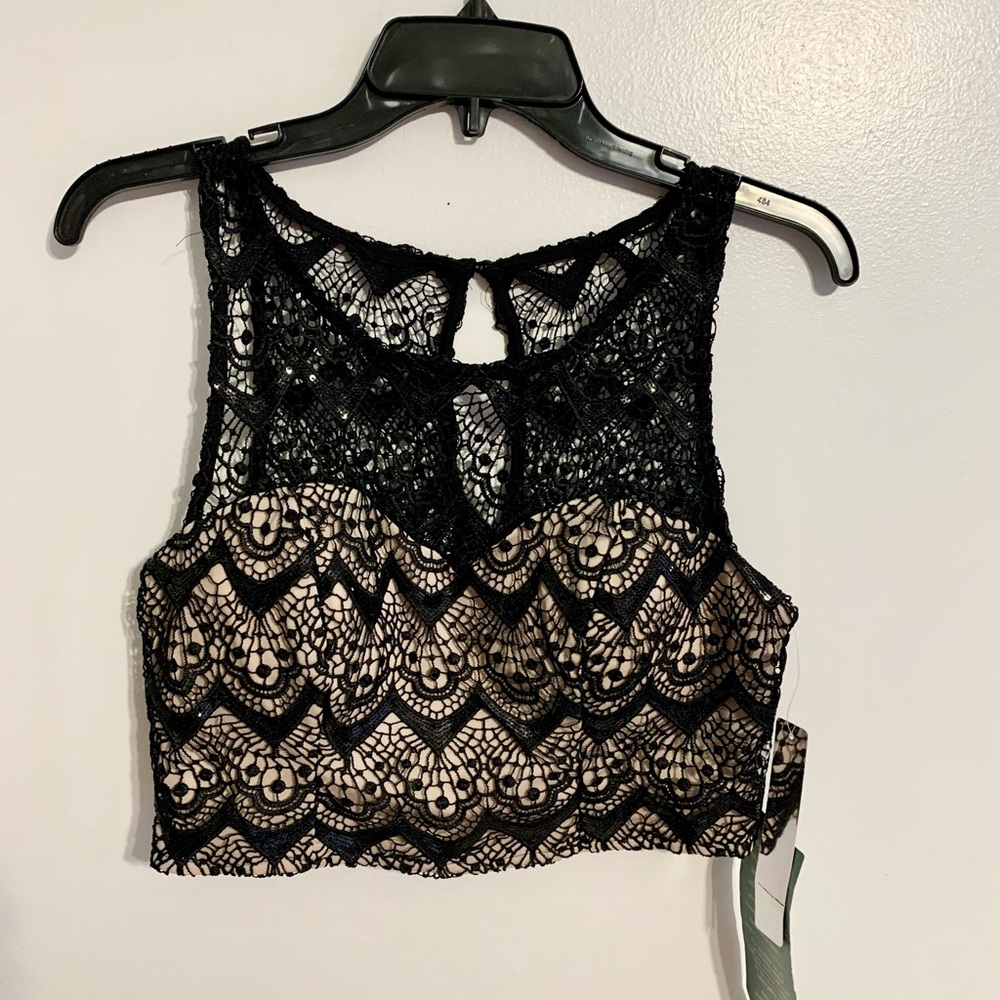 Black Lace Crop Top formal shirt dress shirt fancy tank top embellished juniors